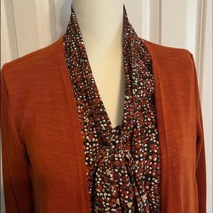 Burnt orange cardigan with attached cami with tie
